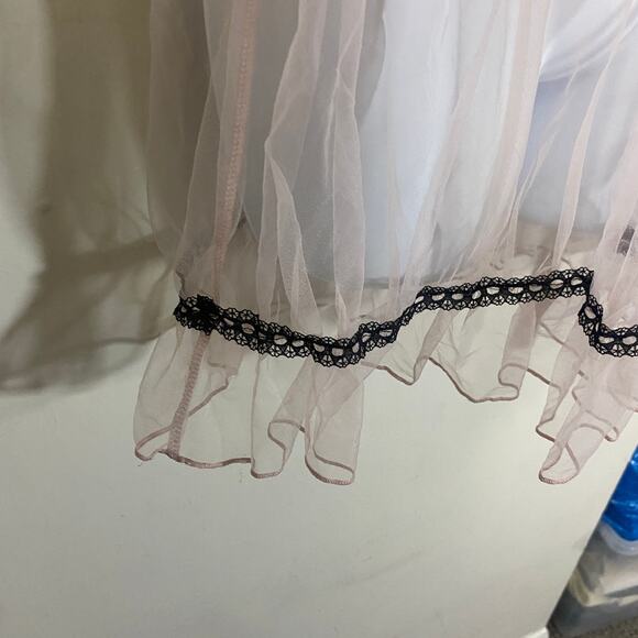 Cider NWT Mesh Tulle Lace Mini Dress Babydoll Sheer Light Pink Coquette Sz XS - Picture 8 of 12